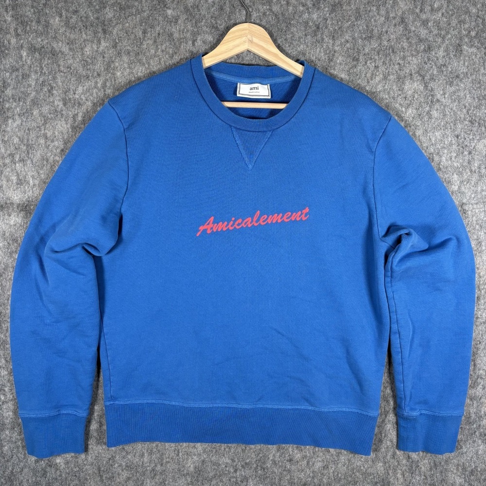 AMI Alexandre Mattiussi Amicalement‎ Men XL Blue Sweatshirt Cotton Logo